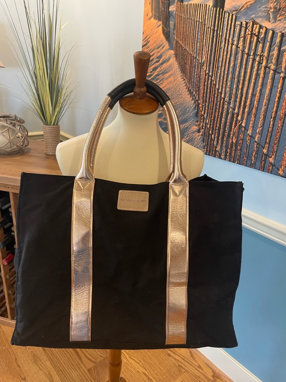 Victoria's Secret Black Tote with Rose Gold Trim